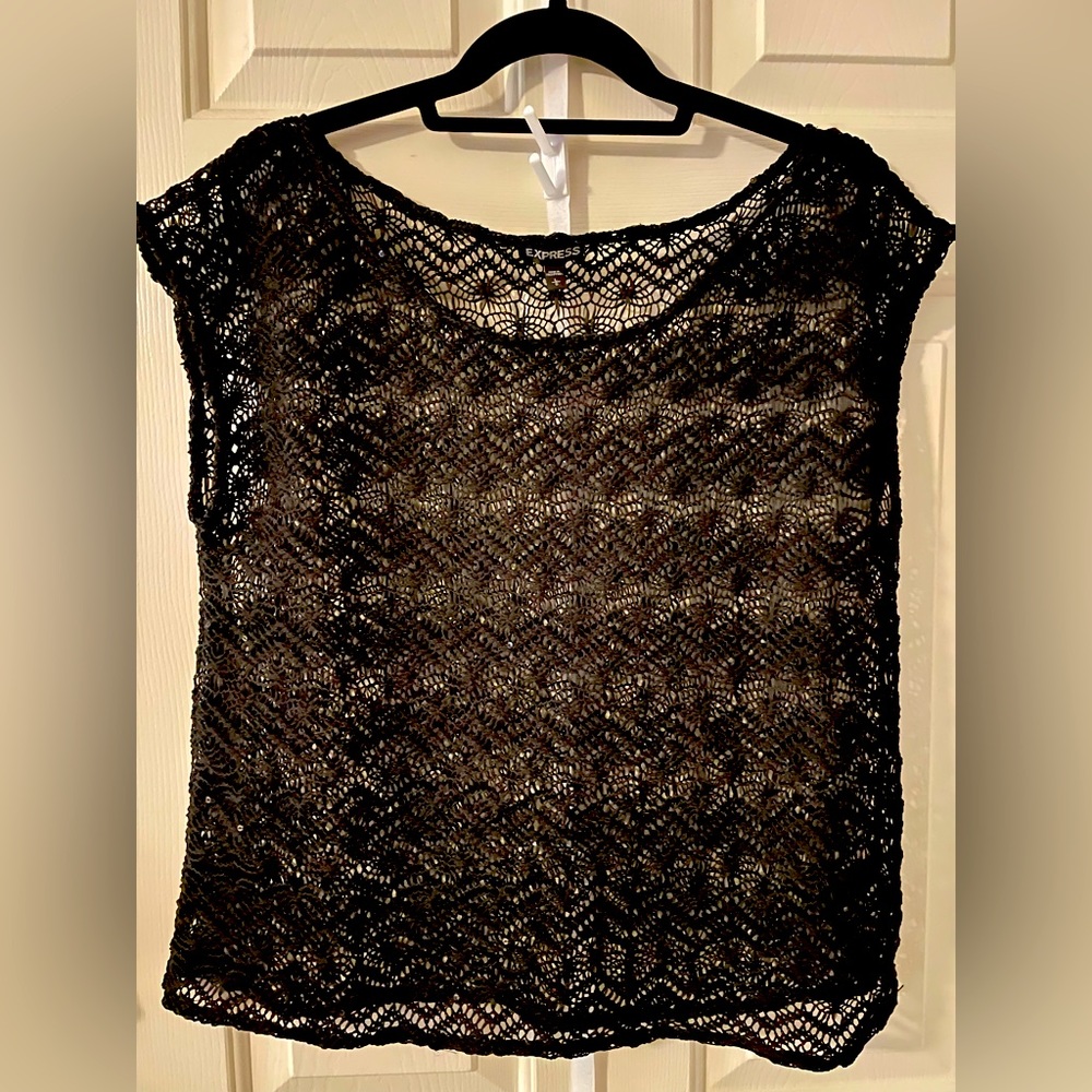 Express Sequin Net Sweater Black sz Lg